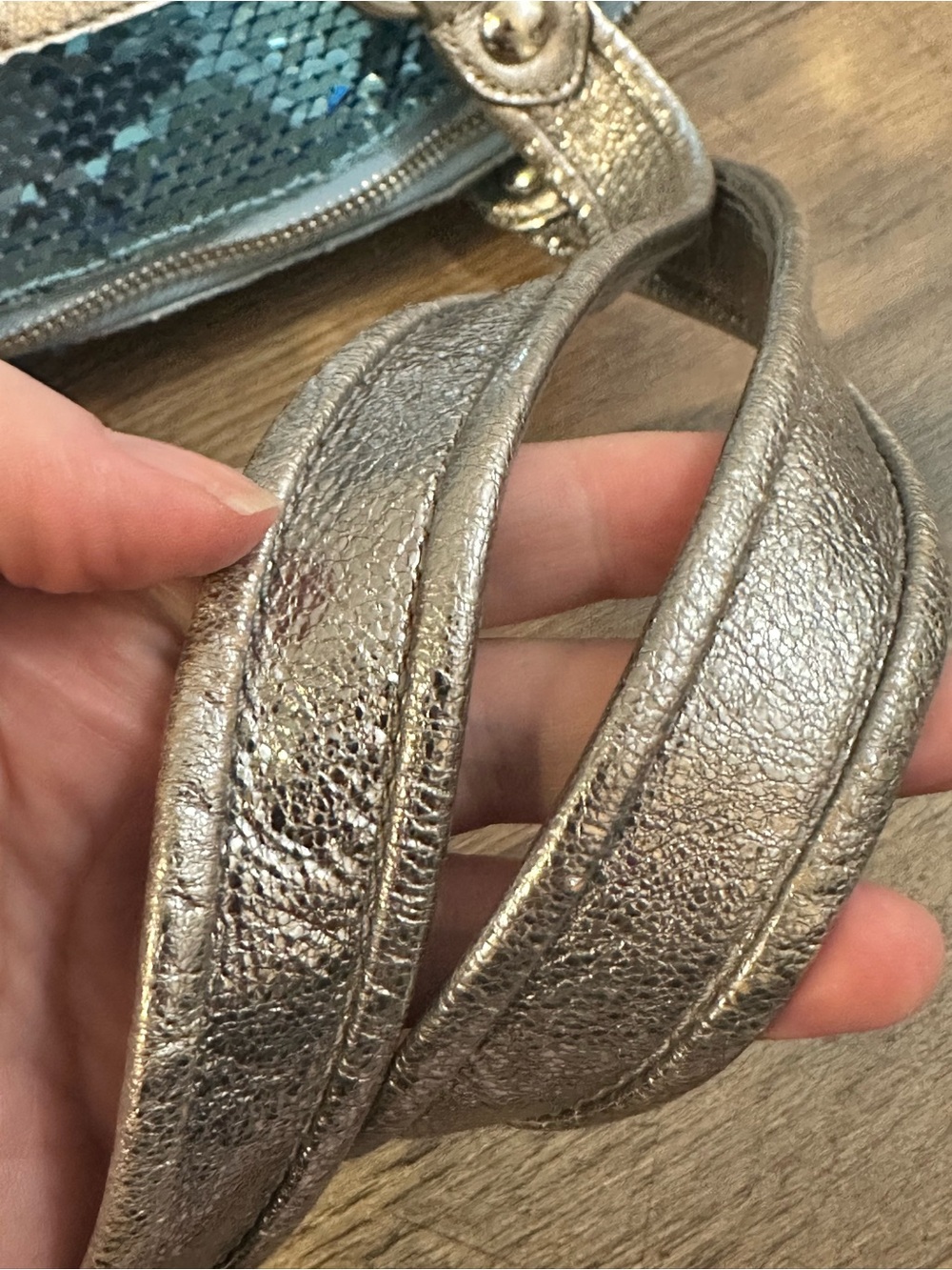 Coach Poppy Spotlight Turquoise Ice Blue Sequin Satchel Y2K Silver Bag - Picture 8 of 10